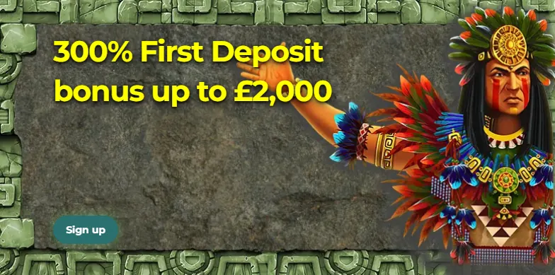 Aztec Paradise tier one: 300% first deposit bonus to £2,000