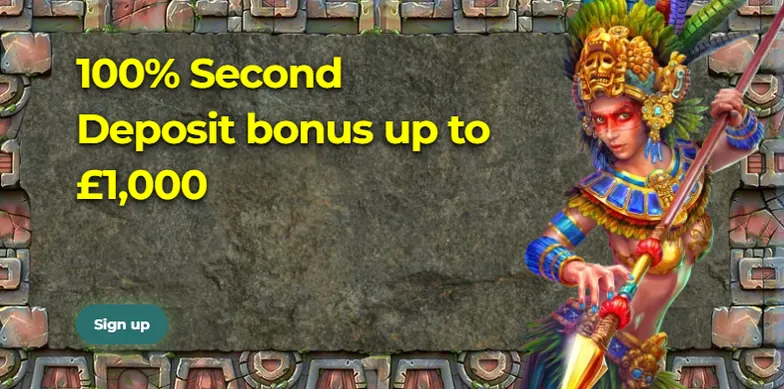 Aztec Paradise tier two: 100% second deposit bonus to £1,000